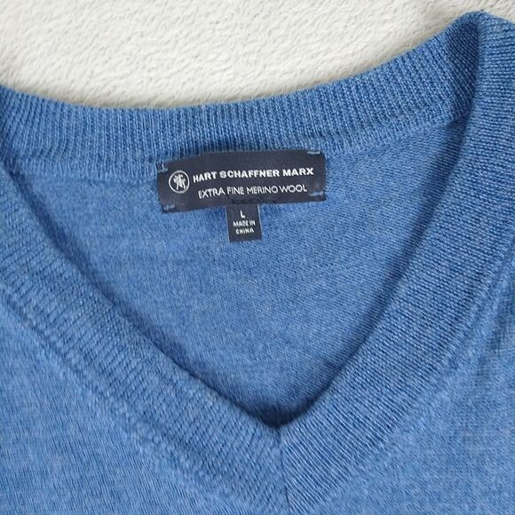 Hart Schaffner Marx Sweater Vest Men's Large Blue Extra Fine Merino Wool V Neck - Picture 2 of 9